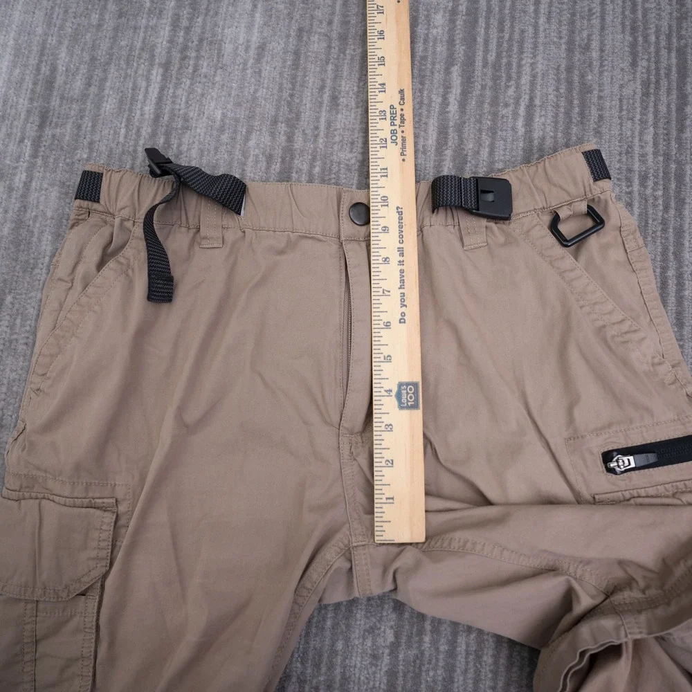 BC Clothing Co Men Tan Khaki Convertible Cargo Shorts Stretch Belted Size L x 30